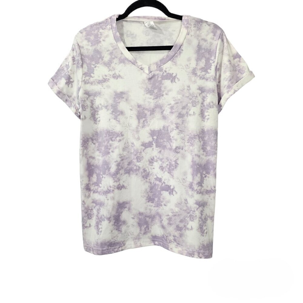 💎058 West Loop Short Sleeve V Neck Tie Dyed Purple T-Shirt